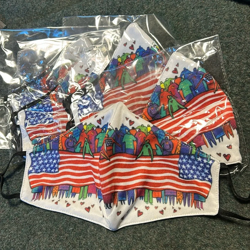 Bundle of FIVE Laurel Burch American Flag cotton Facemask